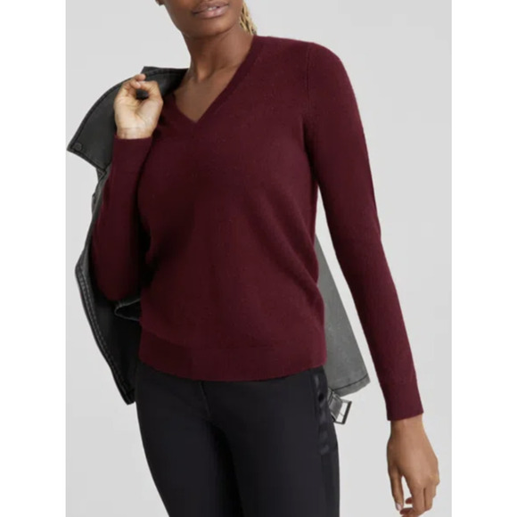 Charter Club Sweater Womens Medium Burgundy 100% Cashmere V Neck Pullover Soft - Picture 1 of 8